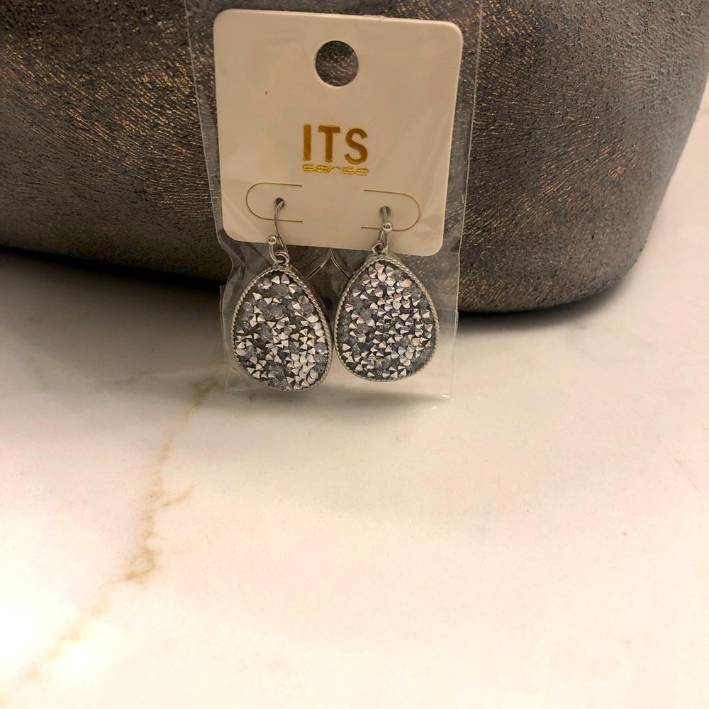 Silver Glitter Teardrop Earrings